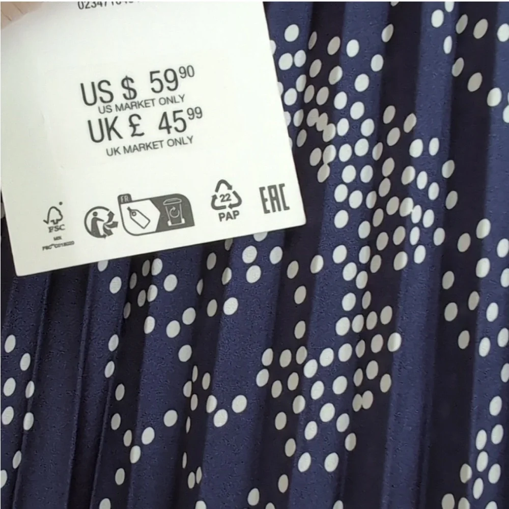 Zara, Navy/white, Printed pleated midi skirt, Medium